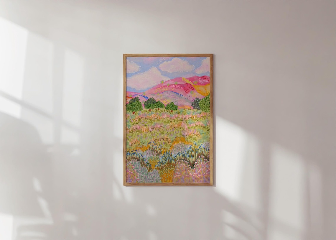 Colorful Pink Mountain Landscape Art Print