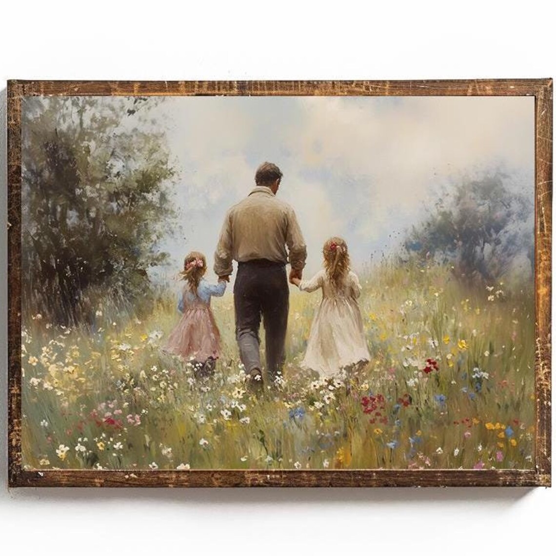 Fathers Day Fatherhood Print Girl Dad Print Gift For Fathers Day Gift Father Daughter Painting Cottagecore Nursery Wall Art Farm