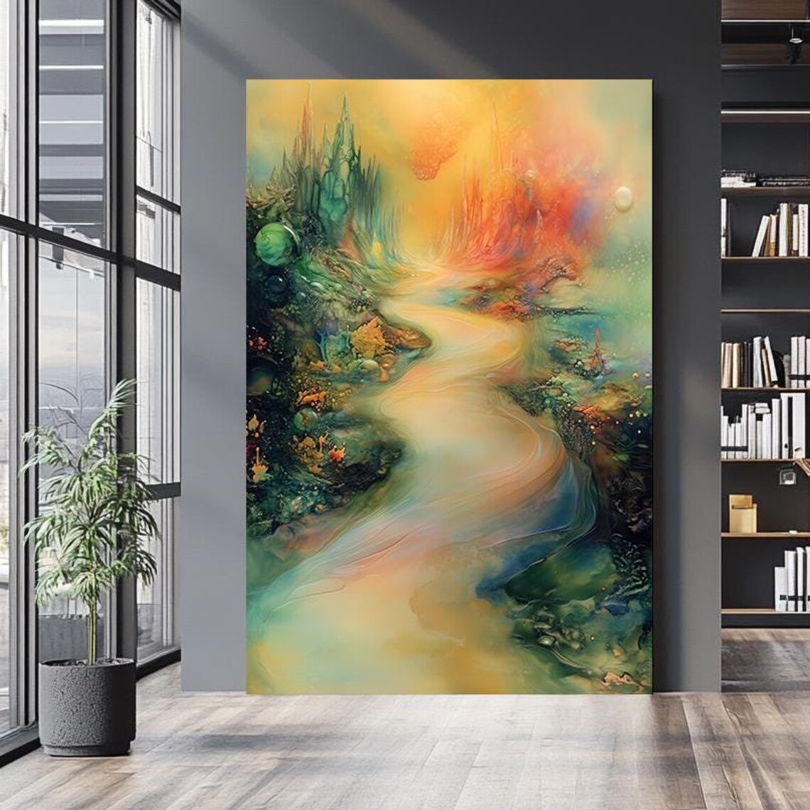 Surreal Fantasy River Landscape Dreamlike Abstract Colorful Poster