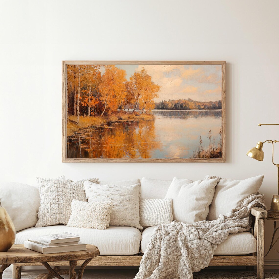 Golden Autumn Trees Lake Reflection Serene Fall Foliage Painting Poster - Image 2