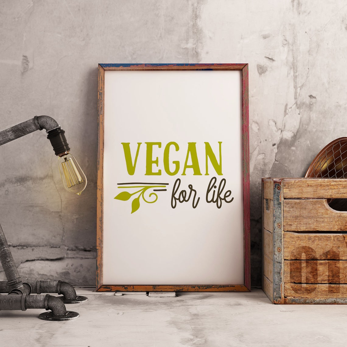Vegan For Life Green Typography Poster Plant Based Kitchen Decor Art - Image 2
