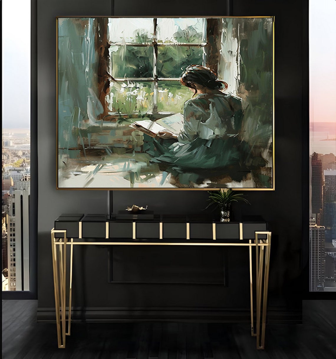 Woman Reading by a Garden Window Impressionist Oil Painting Poster - Image 2