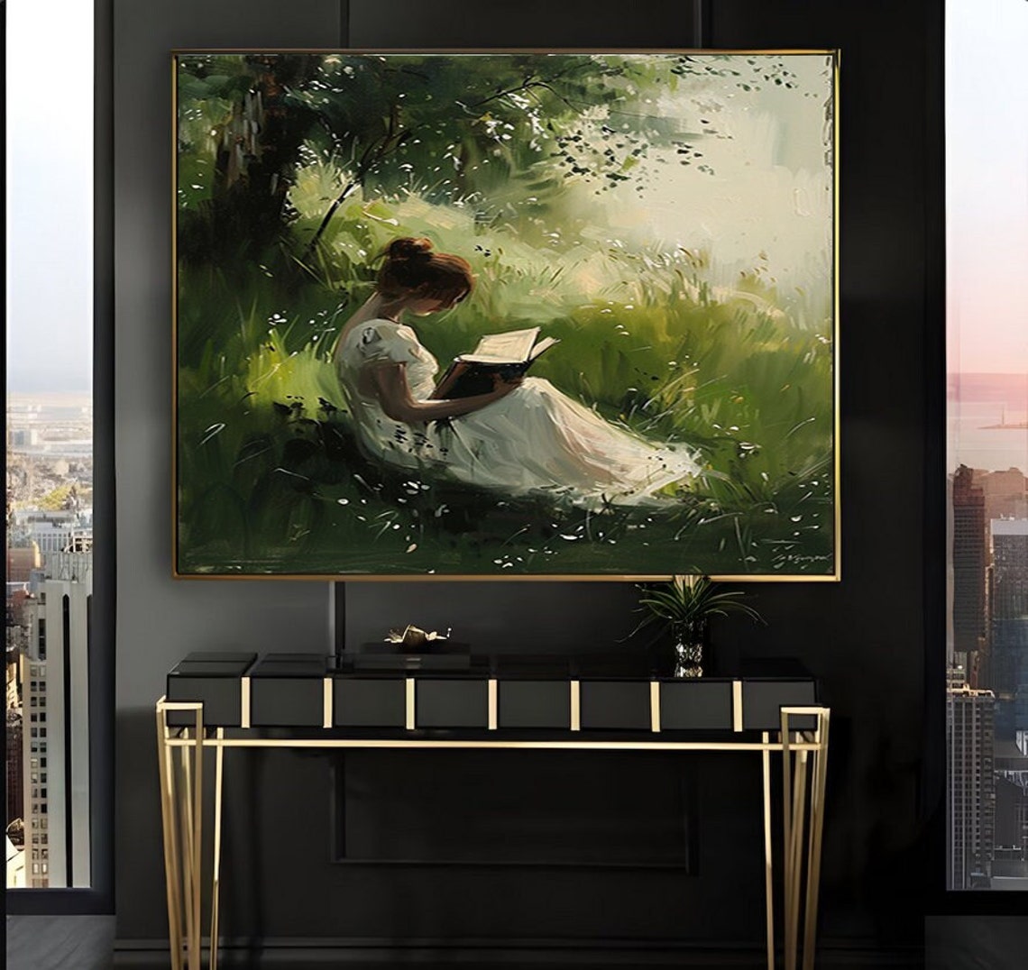Woman Reading in a Sunlit Meadow Vintage Oil Painting Poster