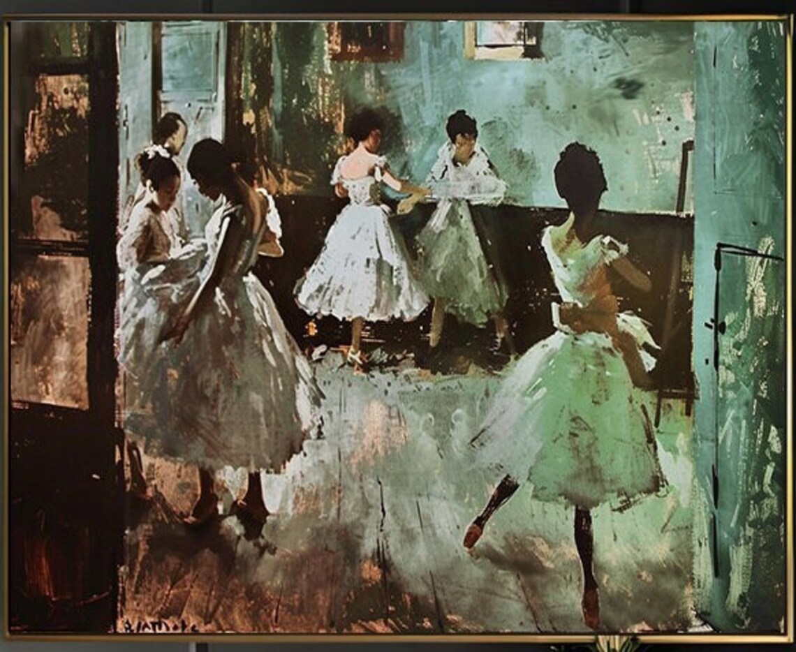Ballet Dancers in a Dim Rehearsal Studio Vintage Oil Painting Poster