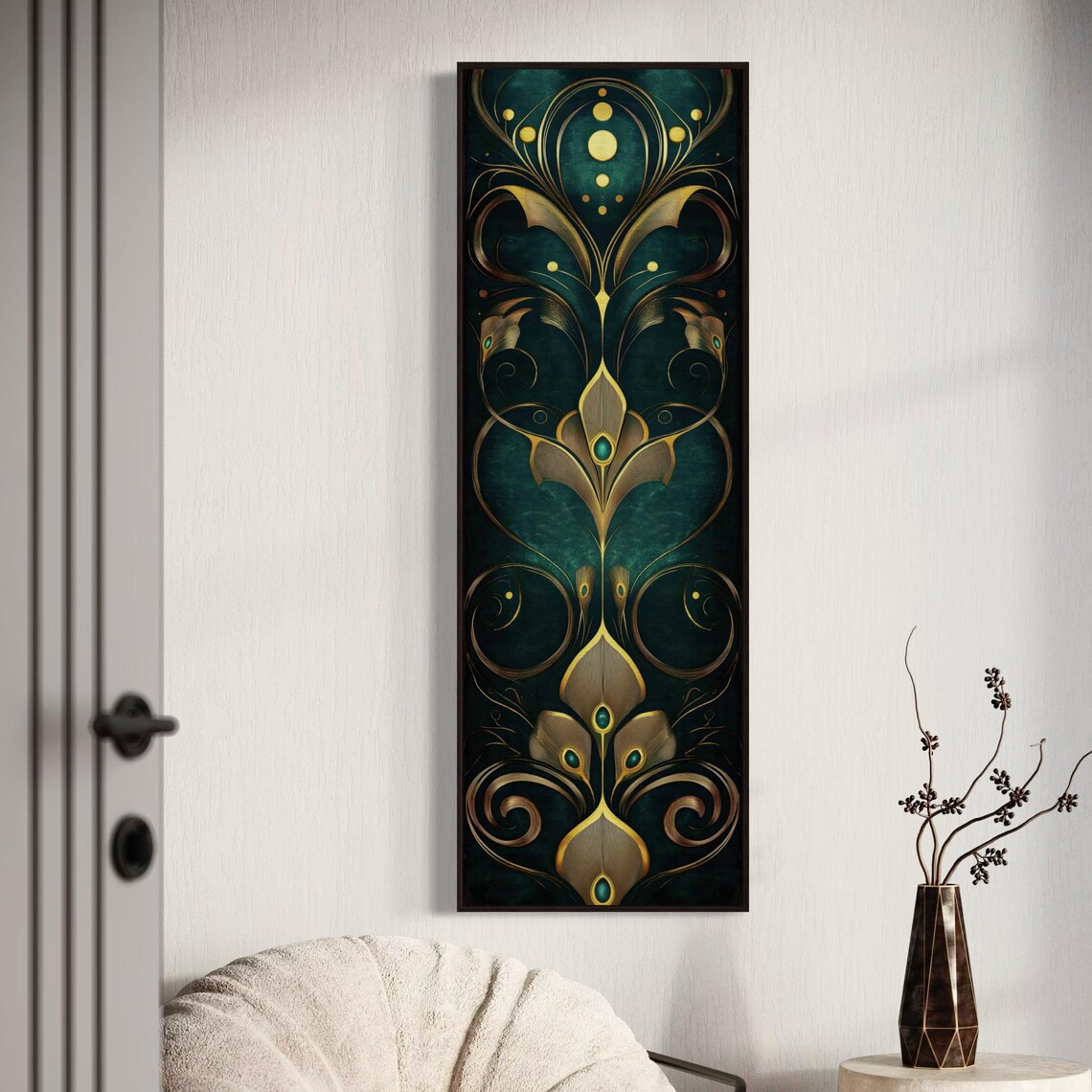 Art Deco Teal And Gold Abstract Wall Art Print