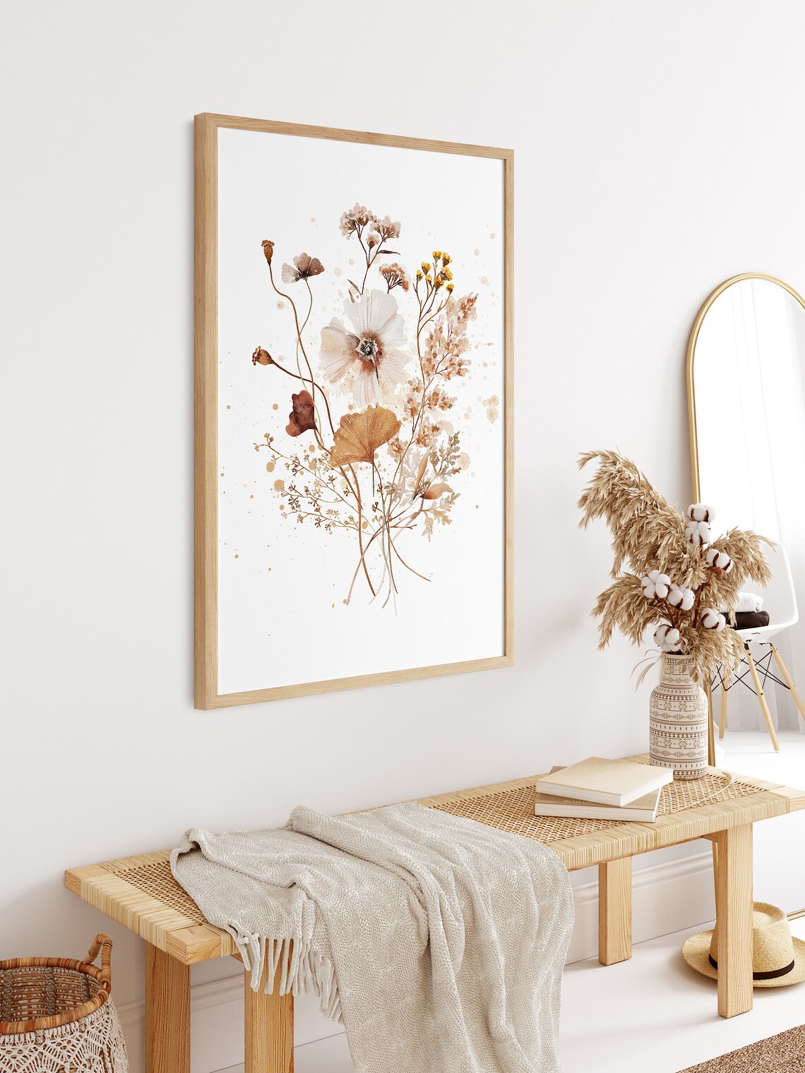 Watercolor Botanical Flower Print, Neutral Boho Floral Art - Image 2