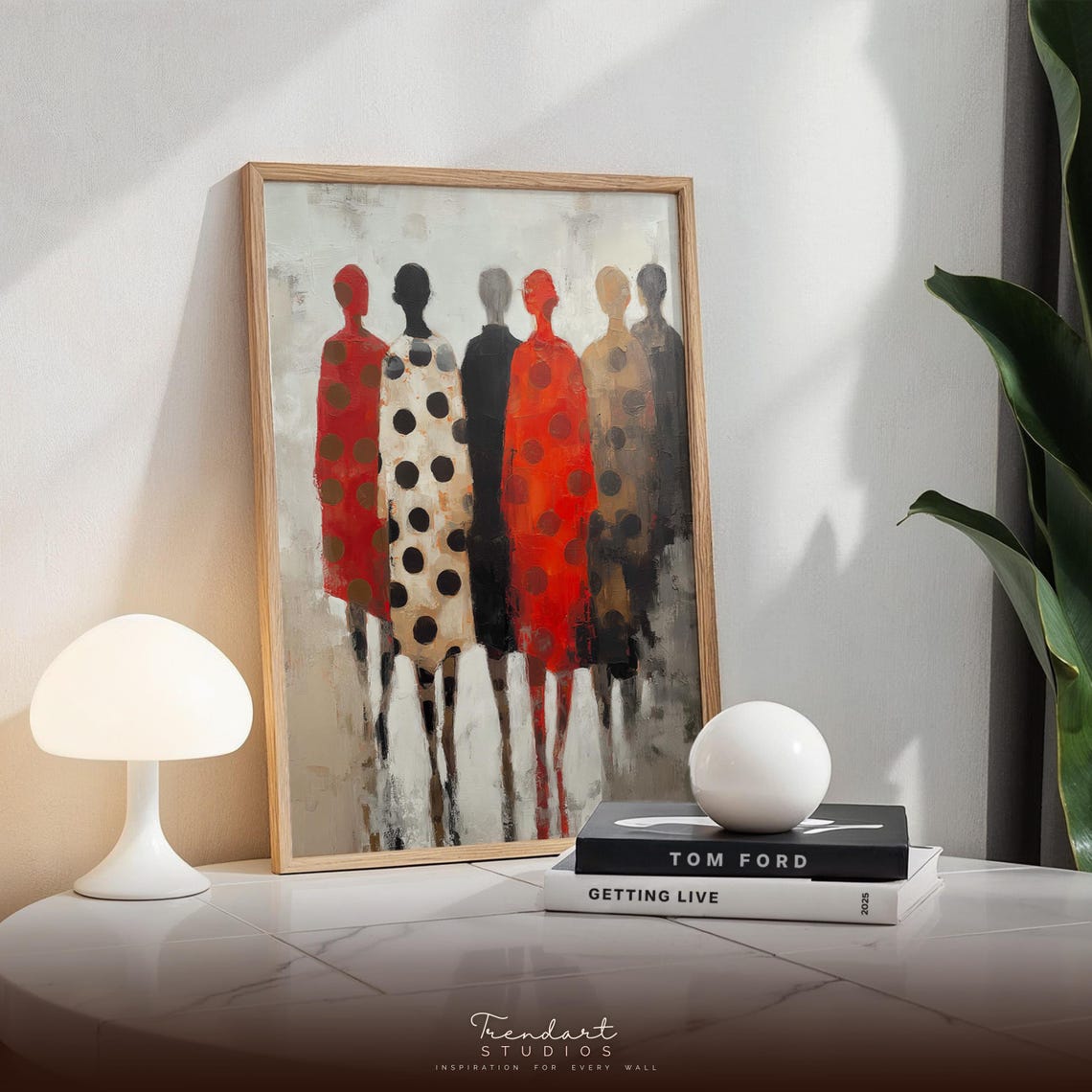 Sisterhood Abstract Figures Red Black Polka Dot Modern Art Poster