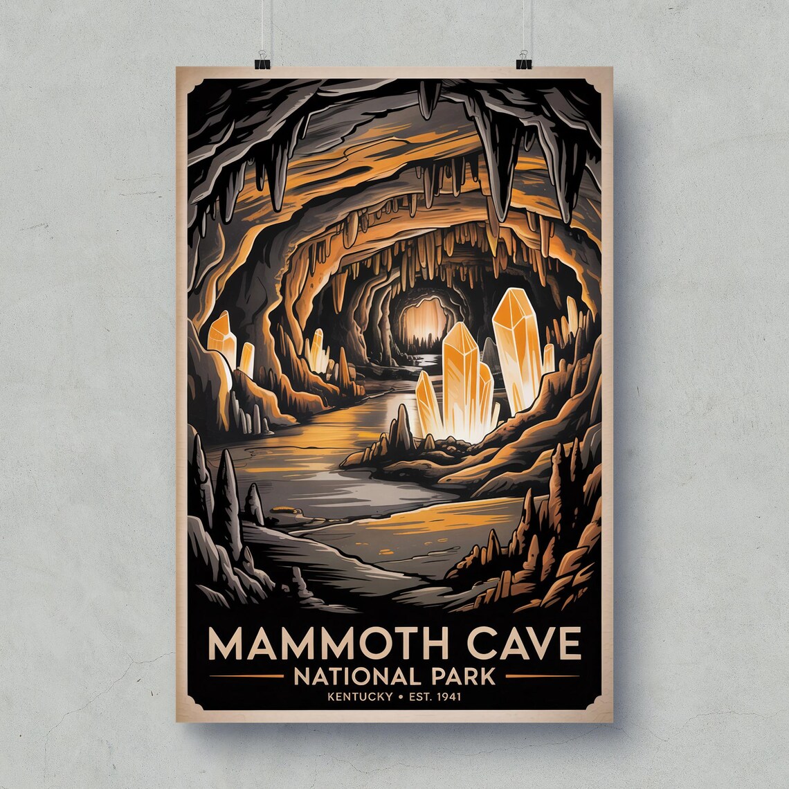 Mammoth Cave National Park Vintage Kentucky Crystal Cavern Travel Poster