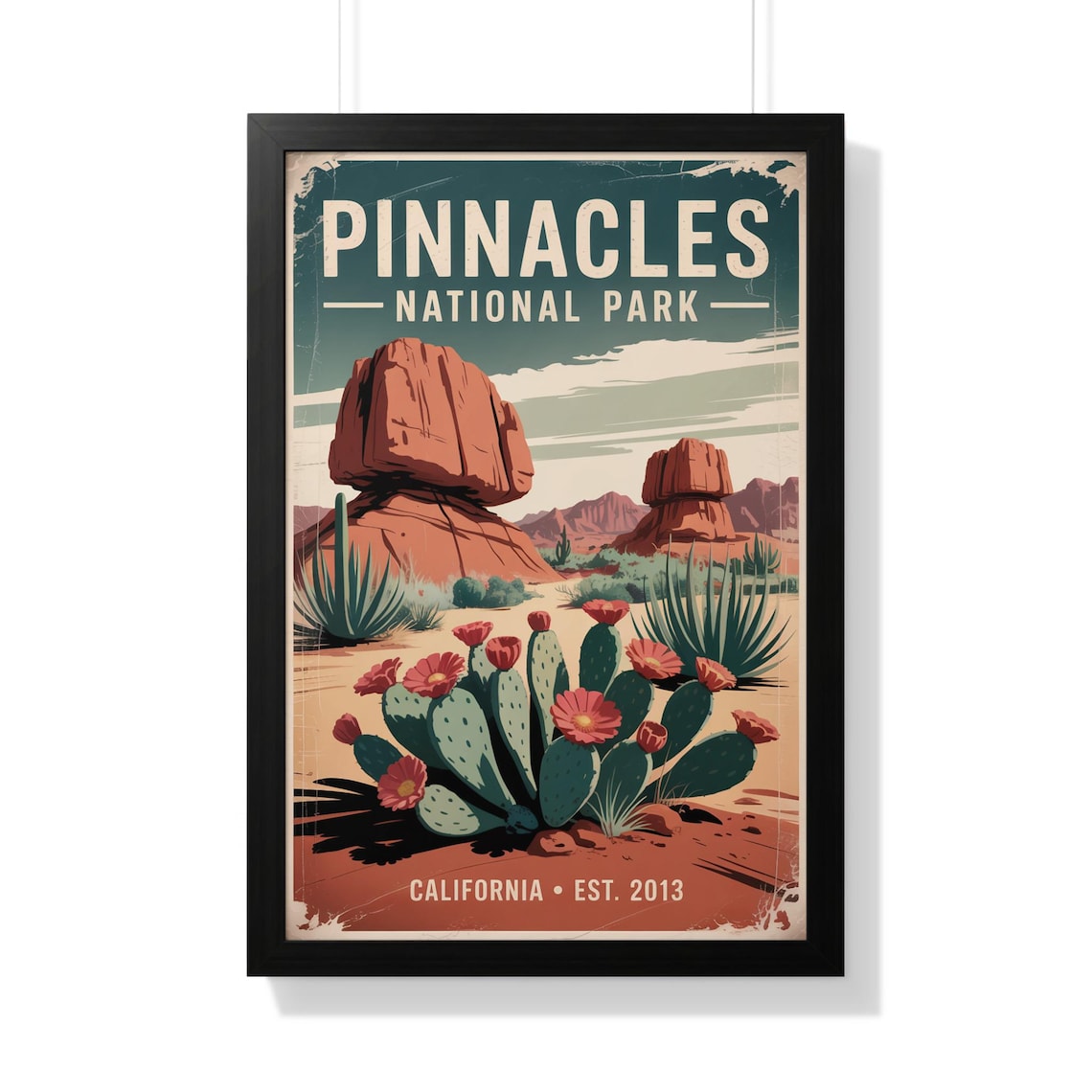 Pinnacles National Park California Desert Cactus Flowers Vintage Poster