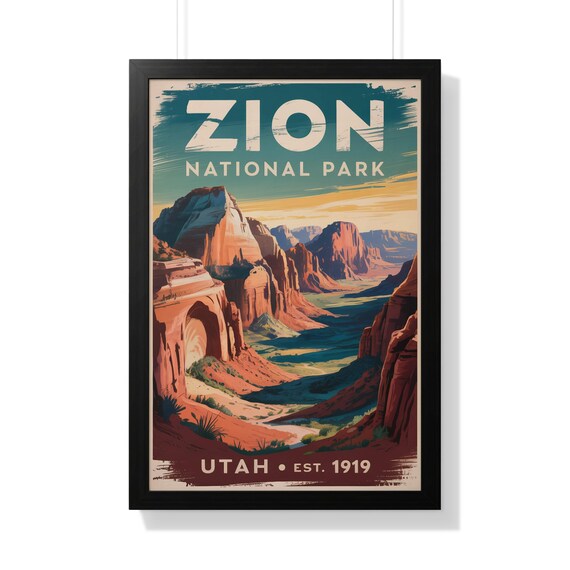 Zion National Park Utah Vintage Red Rock Canyon Retro Travel Poster