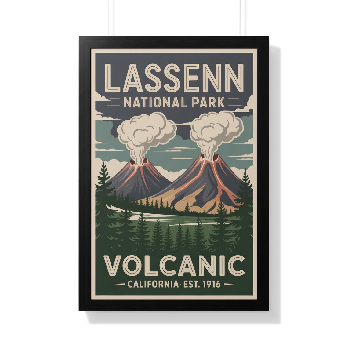 Twin Smoking Volcanoes Vintage California Landscape Nature Poster