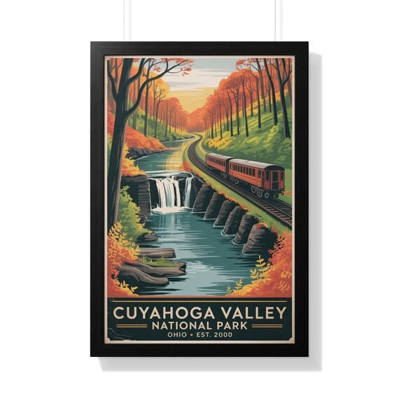 Cuyahoga Valley National Park Ohio Autumn Retro Train Falls Poster
