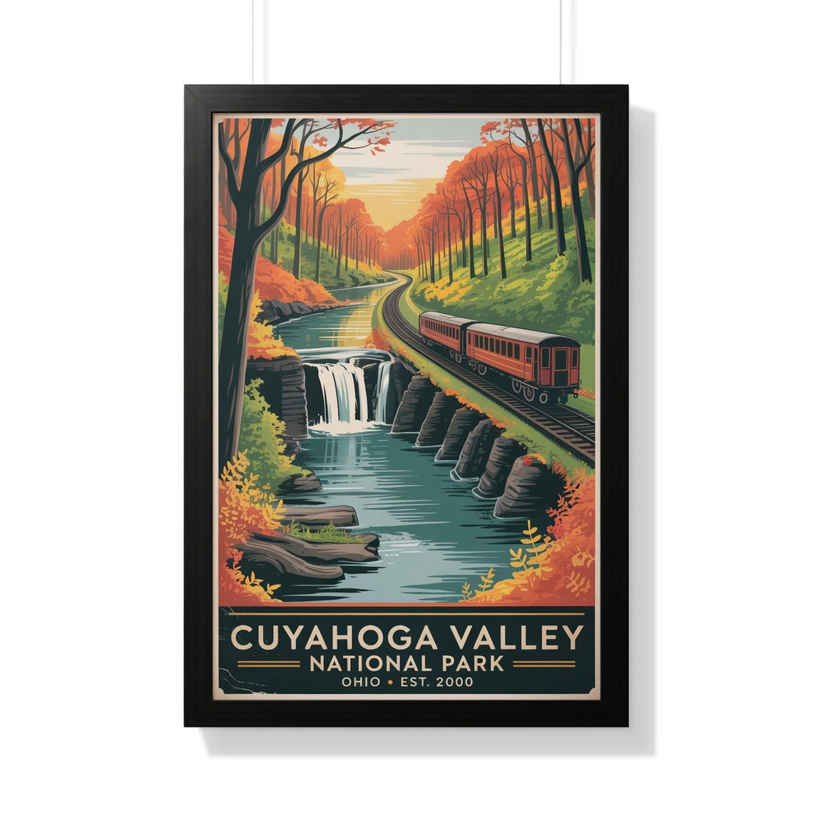 Cuyahoga Valley National Park Ohio Autumn Retro Train Falls Poster