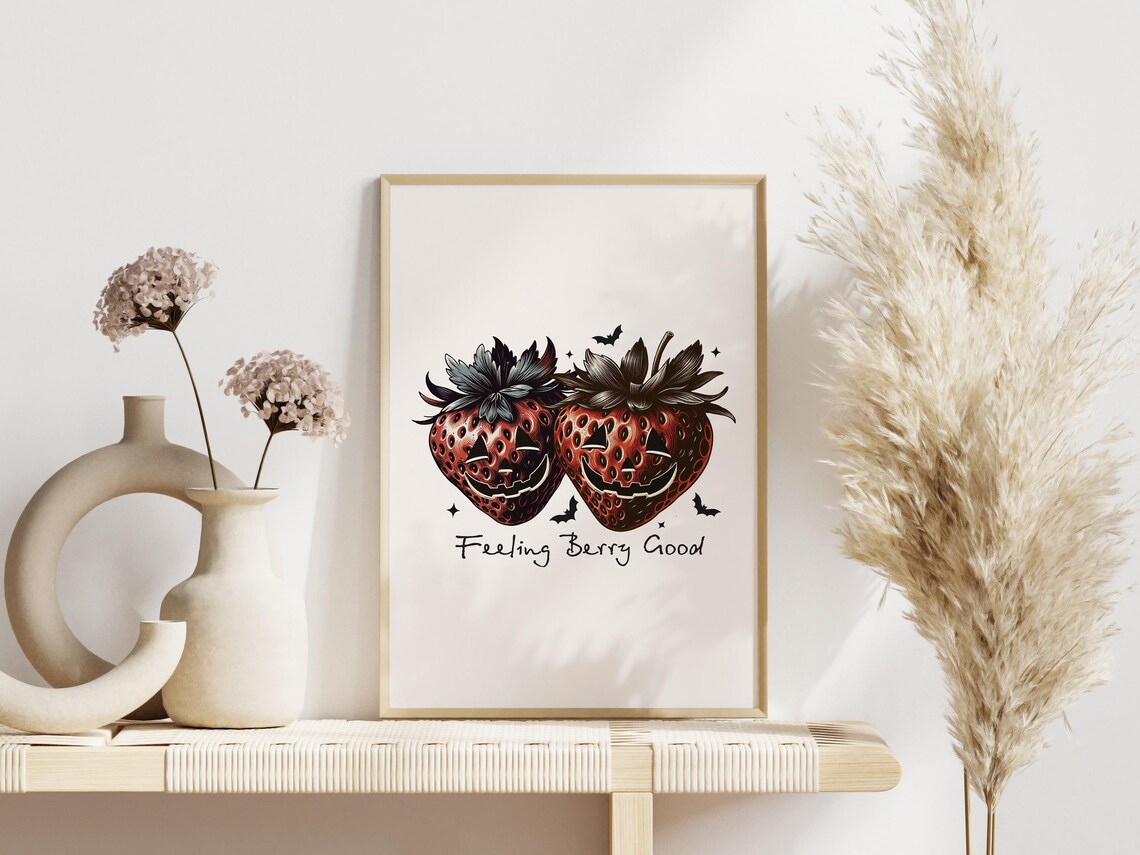 Feeling Berry Good Strawberry Jack O Lantern Halloween Art Print - Image 2