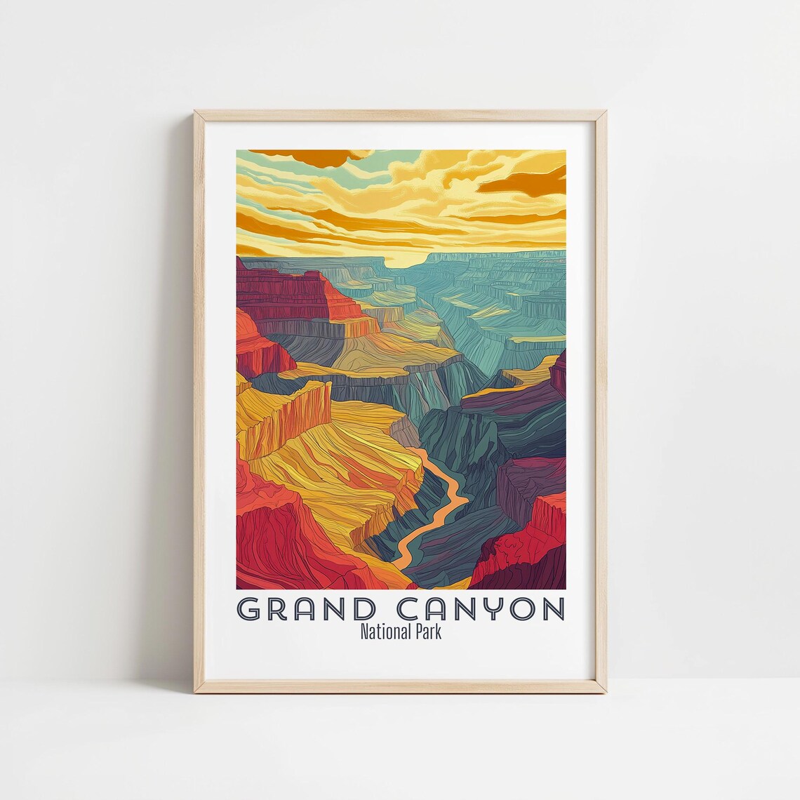 Grand Canyon National Park Vintage Retro Travel Wall Art Poster Arizona National Park Art Print Scenic Landscape Wall Decor Hiking Decor