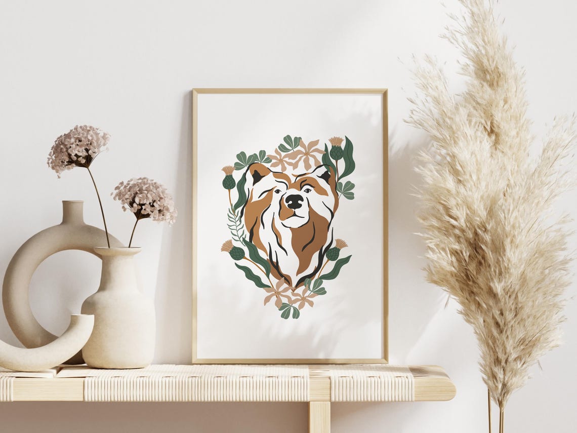 Bohemian Bear Head Portrait Thistle Floral Botanical Garden Poster - Image 3