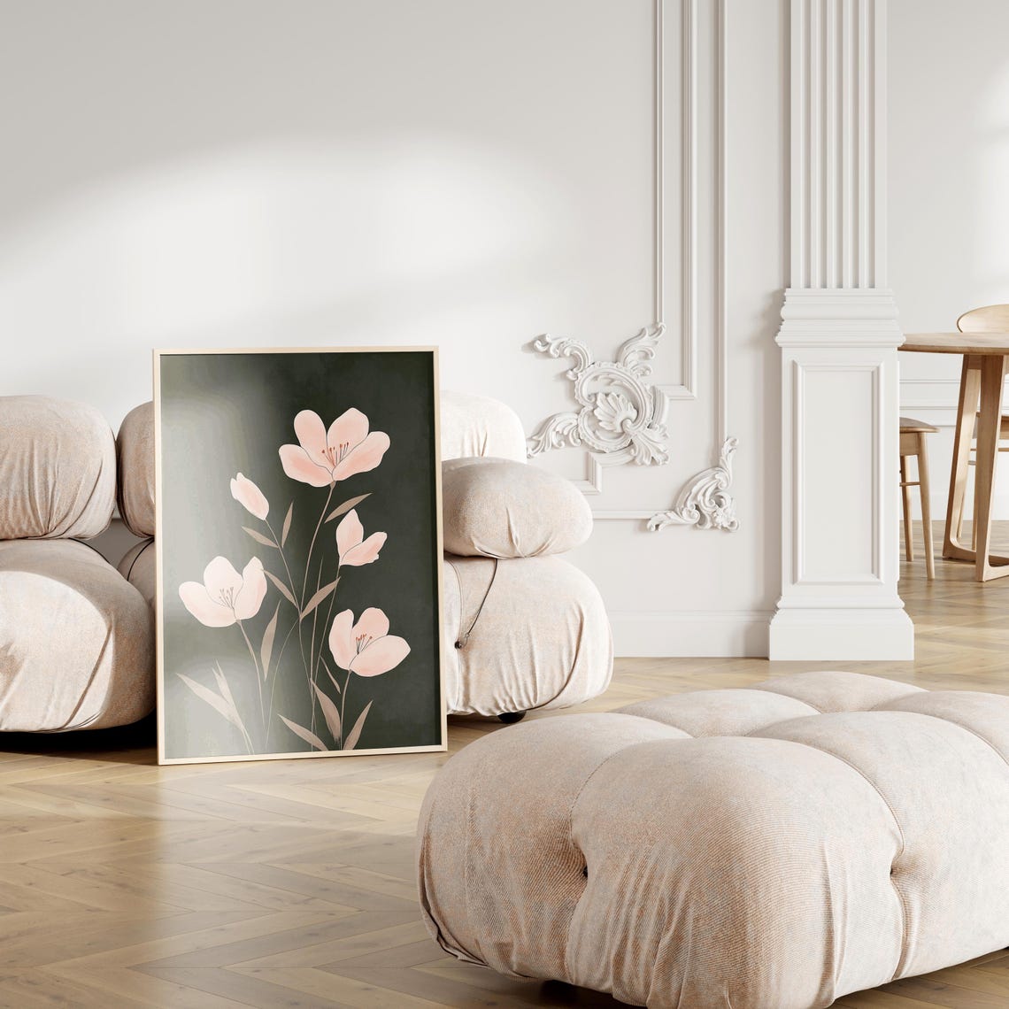 Blush Pink Flowers Moody Dark Botanical Elegant Wall Art Decor - Image 3