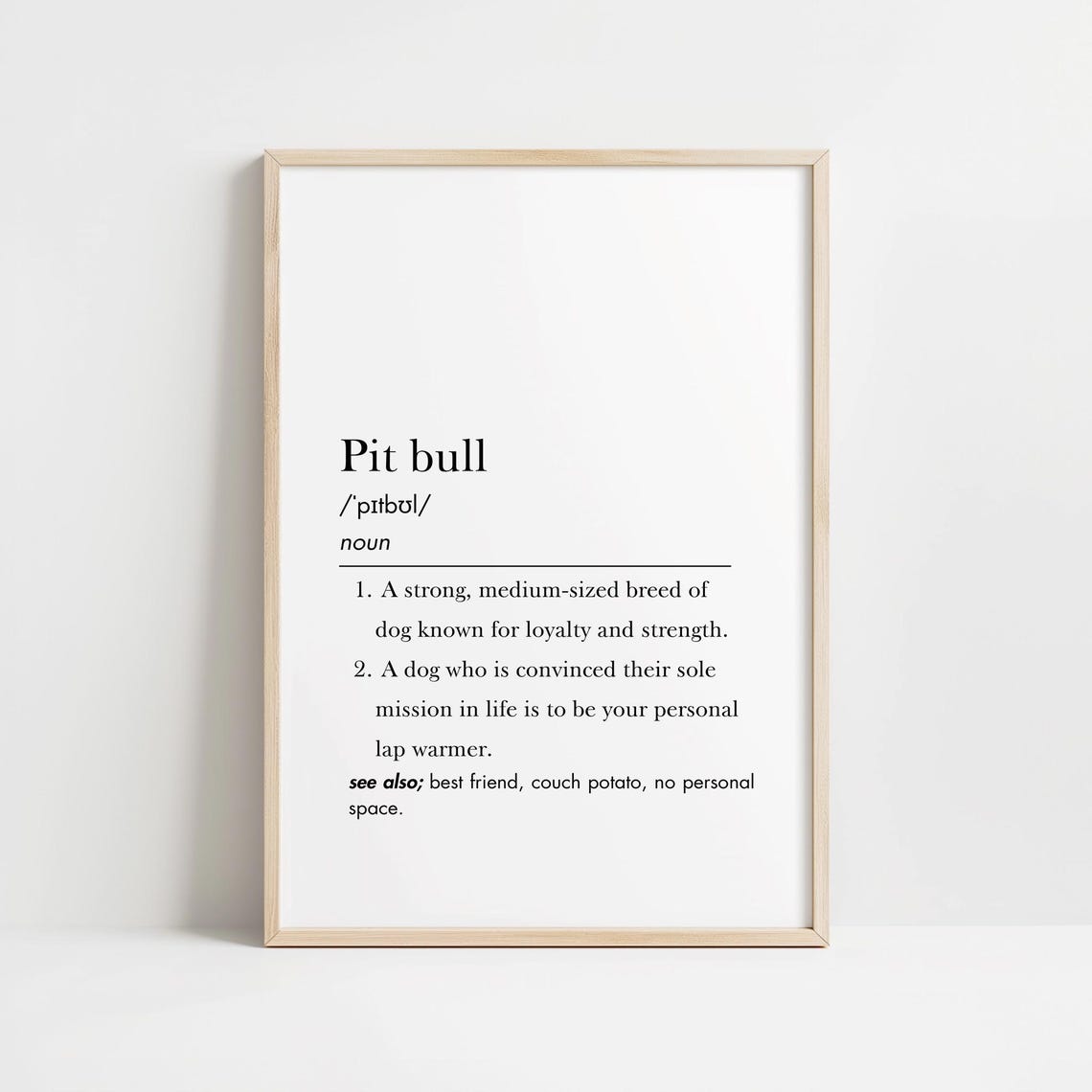 Pit Bull Dictionary Definition Funny Dog Lover Minimalist Poster