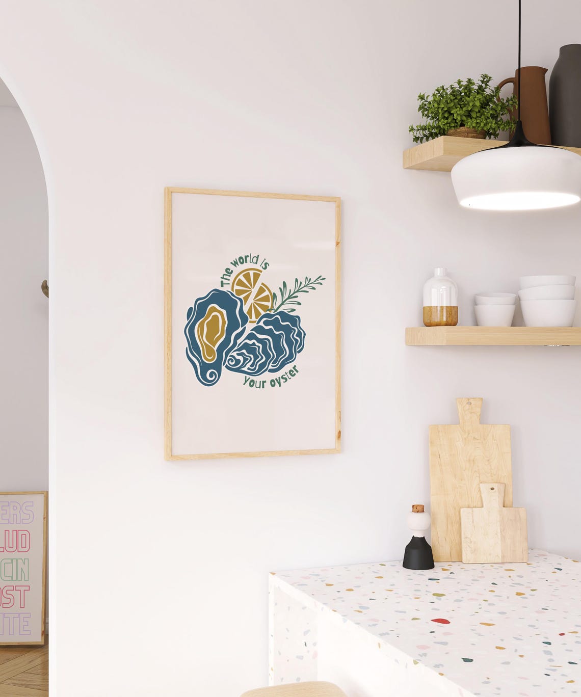The World Is Your Oyster Blue Oyster Lemon Illustration Art Poster - Image 3