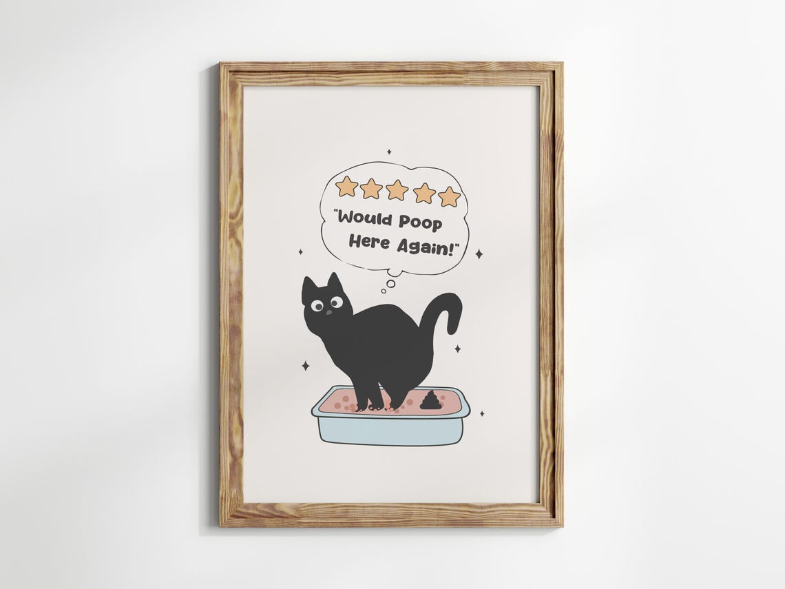 Funny Bathroom Black Cat Would Poop Here Again Wall Art Print Funny Animal Bathroom Decor 5 Star Bathroom Poster - Image 3