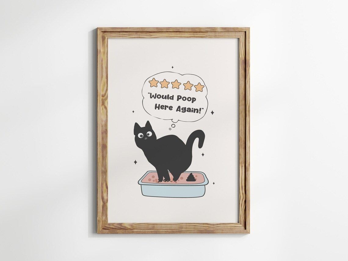 Funny Black Cat Bathroom Humor Five Star Litter Review Poster - Image 3