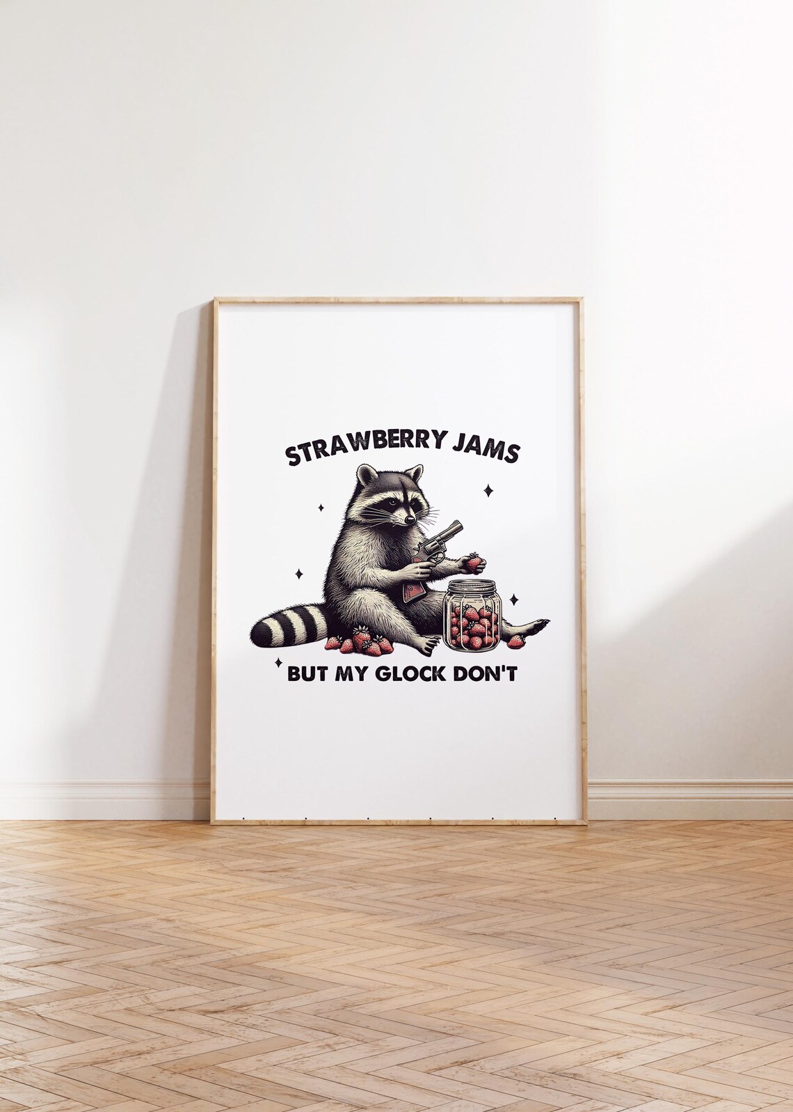 Strawberry Jams But My Glock Dont Funny Raccoon Quote Wall Art - Image 3