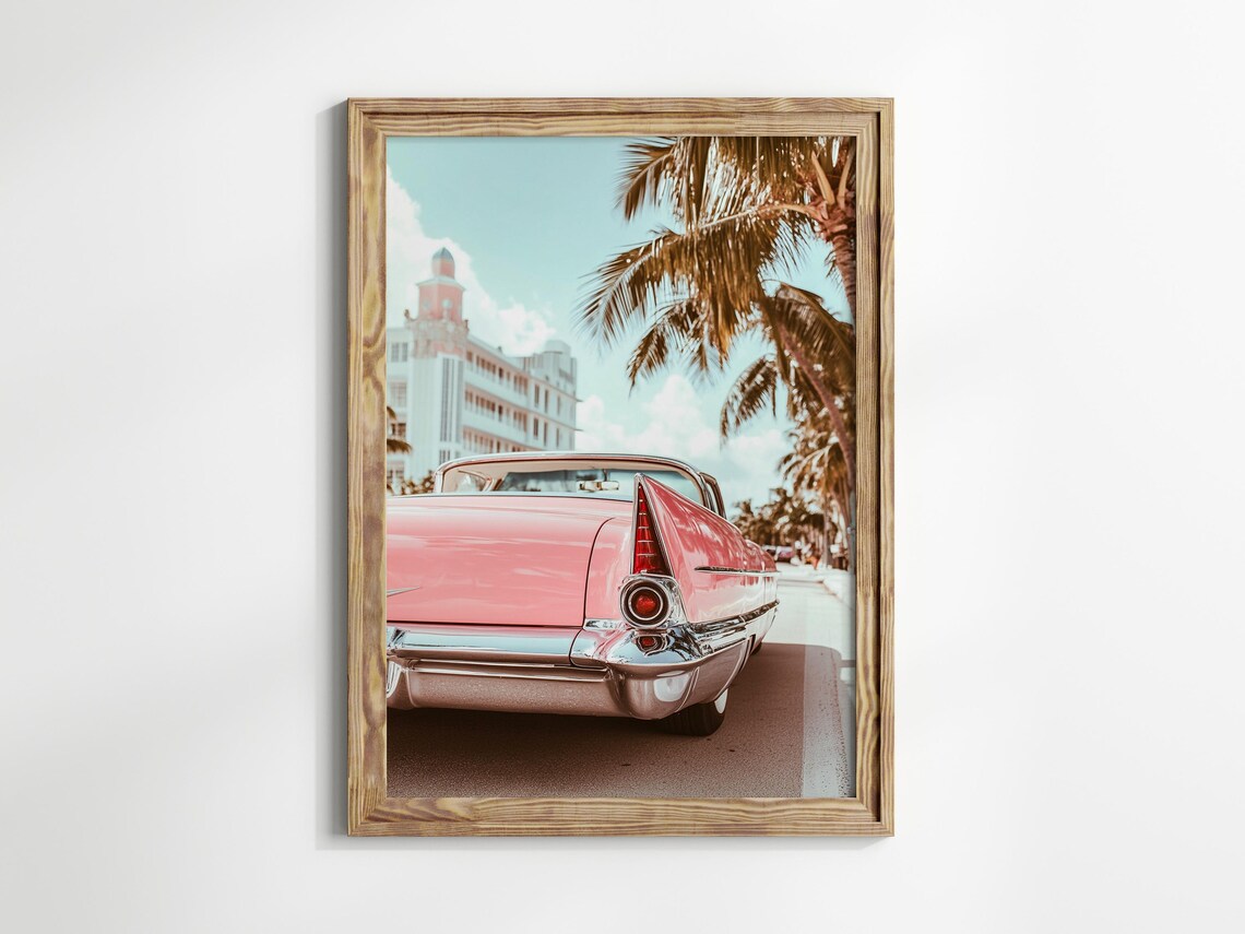Retro Pink Vintage Car Art Print, Palm Springs - Image 2