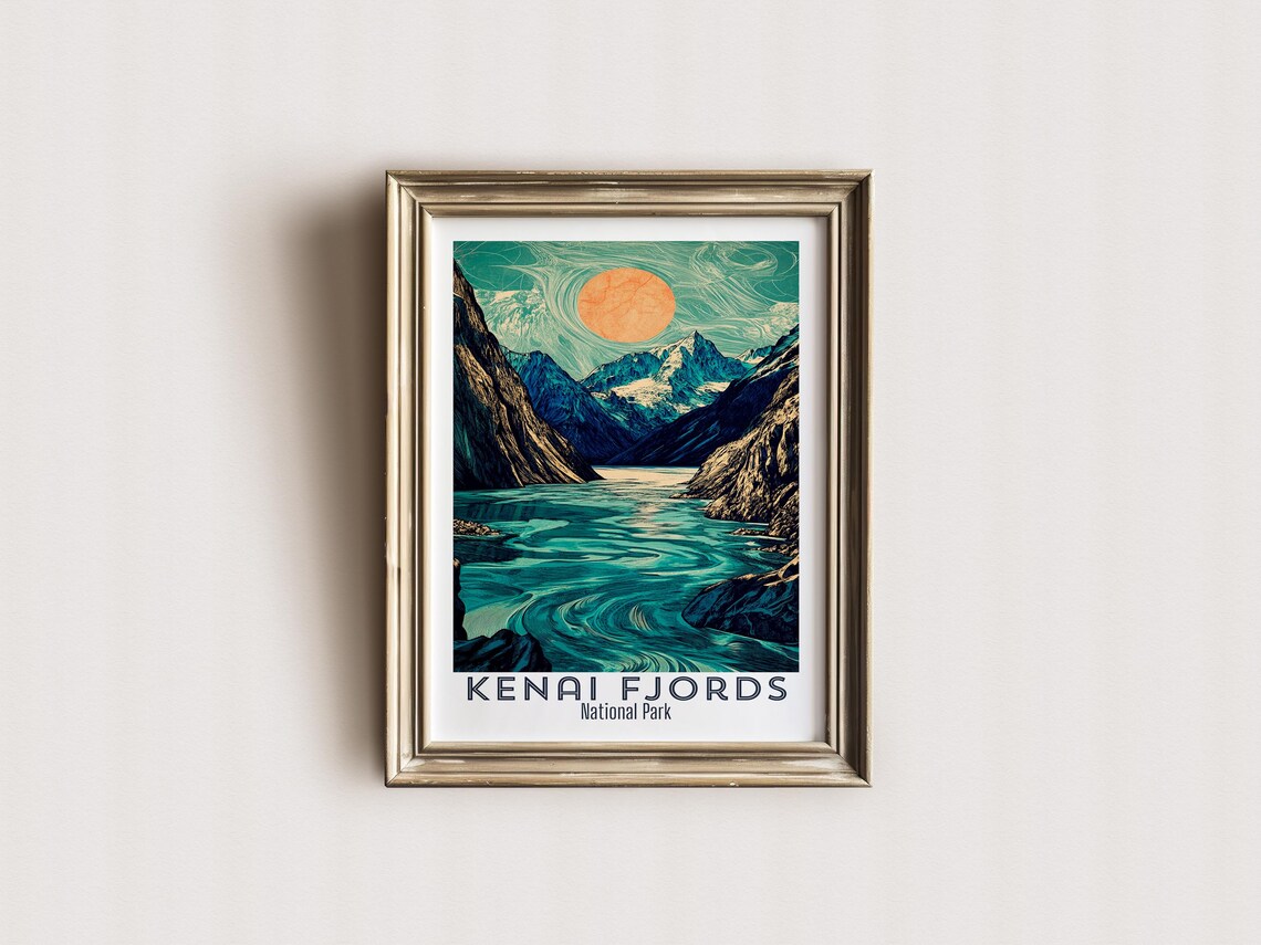Kenai Fjords National Park Glowing Moonlit Fjord Travel Poster - Image 2