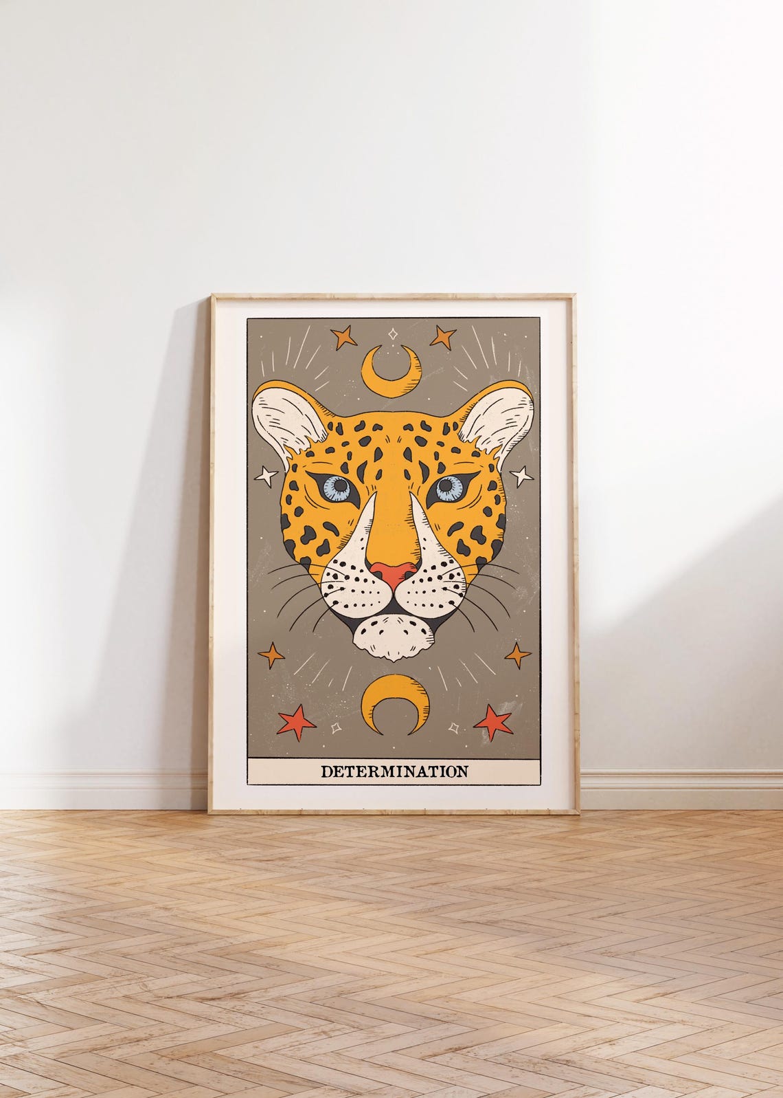 Determination Tarot Card Cheetah Head Moon Stars Wild Spirit Wall Art - Image 3