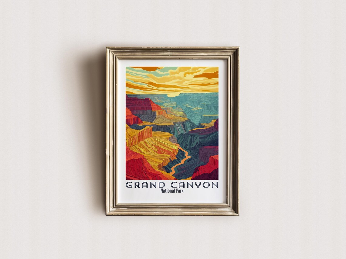 Grand Canyon National Park Vintage Retro Travel Wall Art Poster Arizona National Park Art Print Scenic Landscape Wall Decor Hiking Decor - Image 2