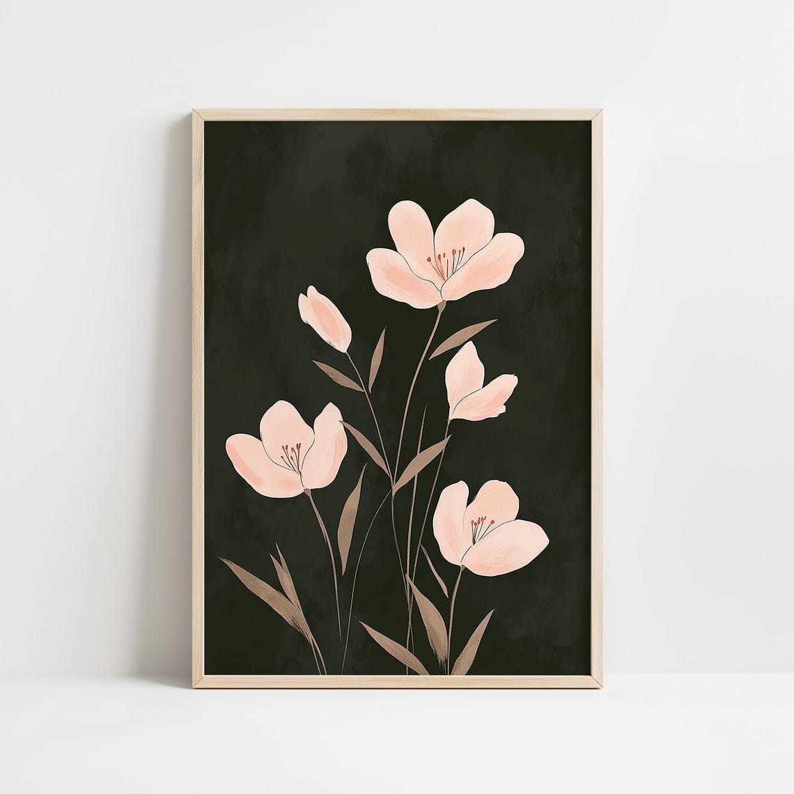 Blush Pink Flowers Moody Dark Botanical Elegant Wall Art Decor