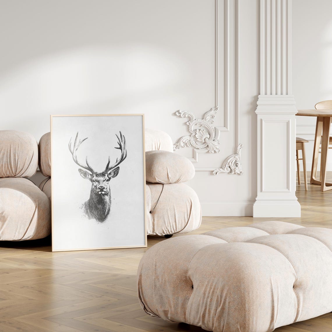 Vintage Stag Head Sketch Antler Ink Drawing Rustic Art Poster - Image 2