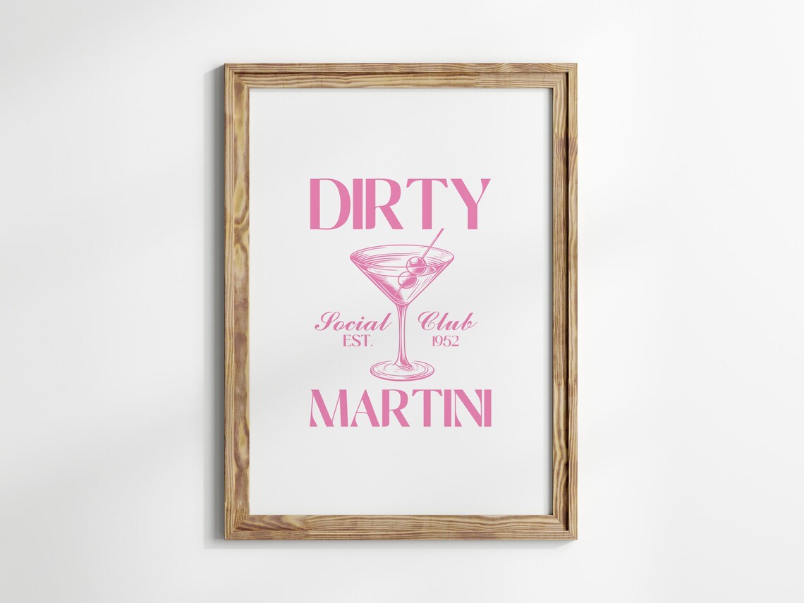 Dirty Martini Social Club Est 1952 Pink Line Art Kitchen Bar Cart Poster - Image 2