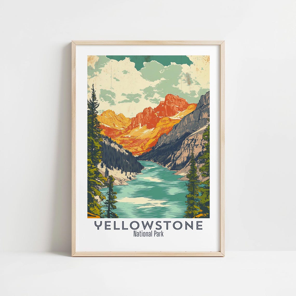 Yellowstone National Park Teal River Between Red Peaks Poster