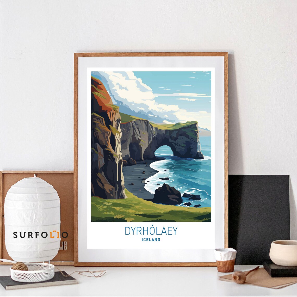 Dyrholaey Iceland Sea Arch Rocky Black Sand Coast Travel Poster