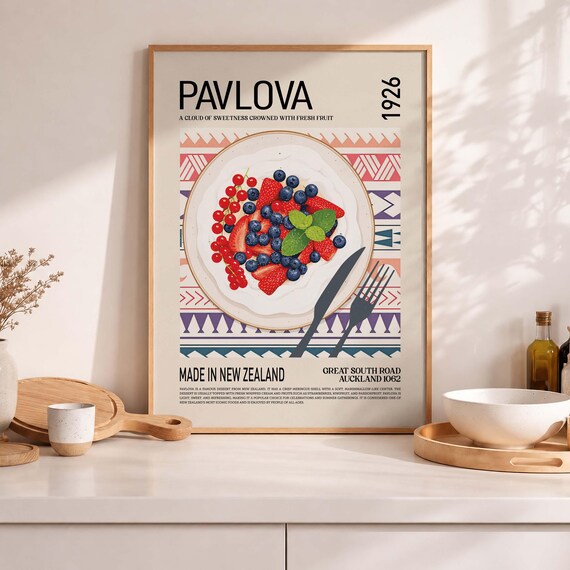 Pavlova Dessert, New Zealand Vintage Illustration