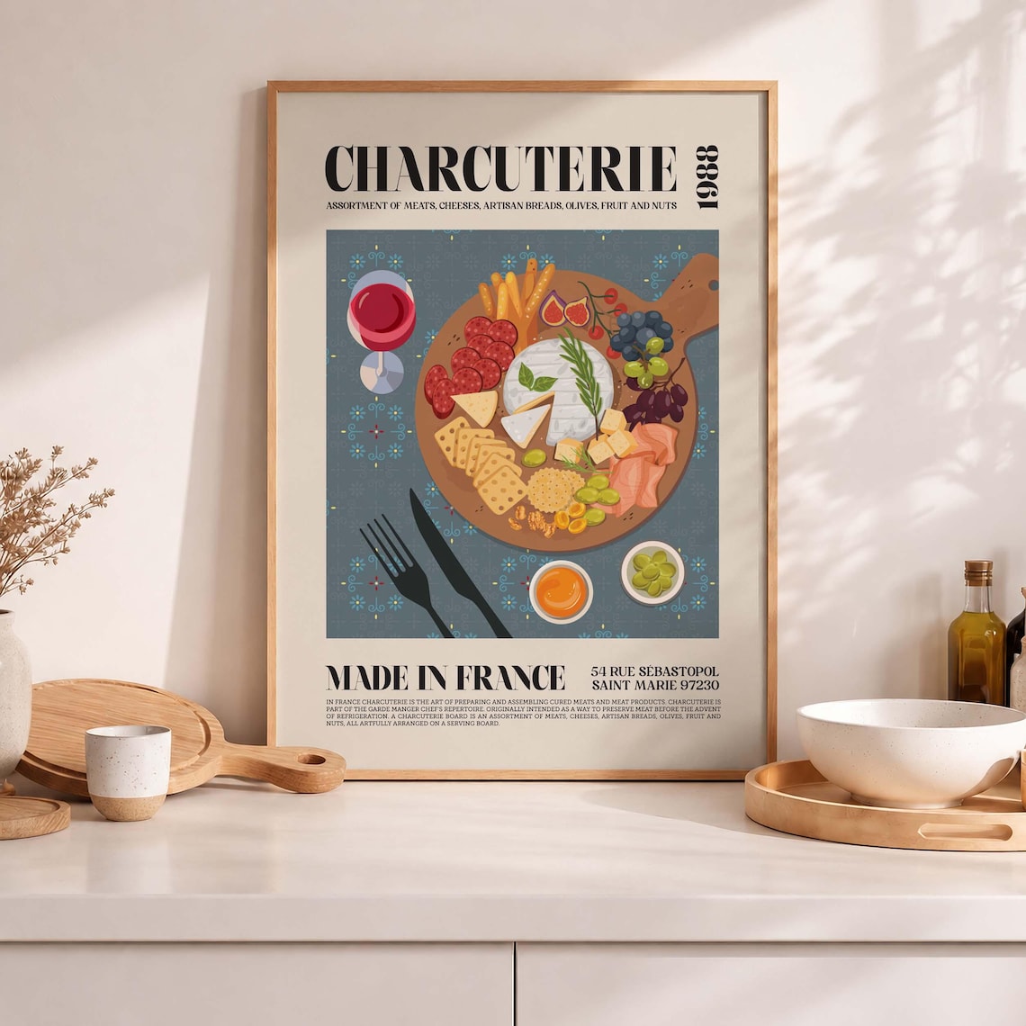Charcuterie 1988 Retro French Food Board Poster Kitchen Decor Art