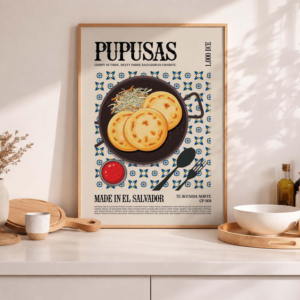 Pupusas Art Print, Salvadoran Food Kitchen Decor