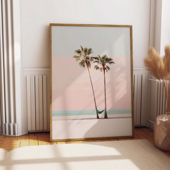 Palm Tree Sunset Poster, Minimalist Beach Art