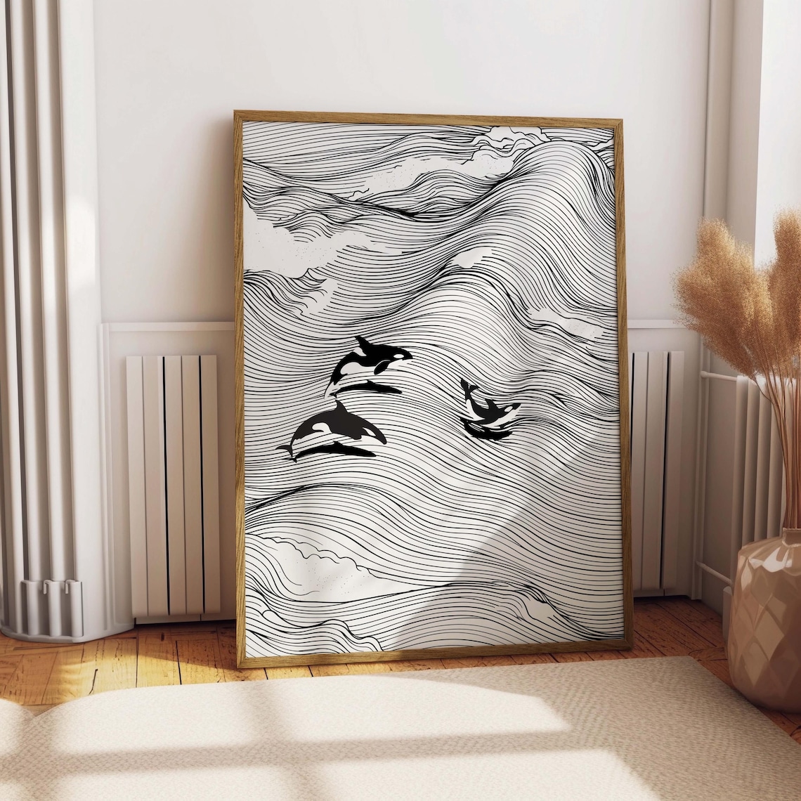 Orca Line Art Print, Marine Life Illustration
