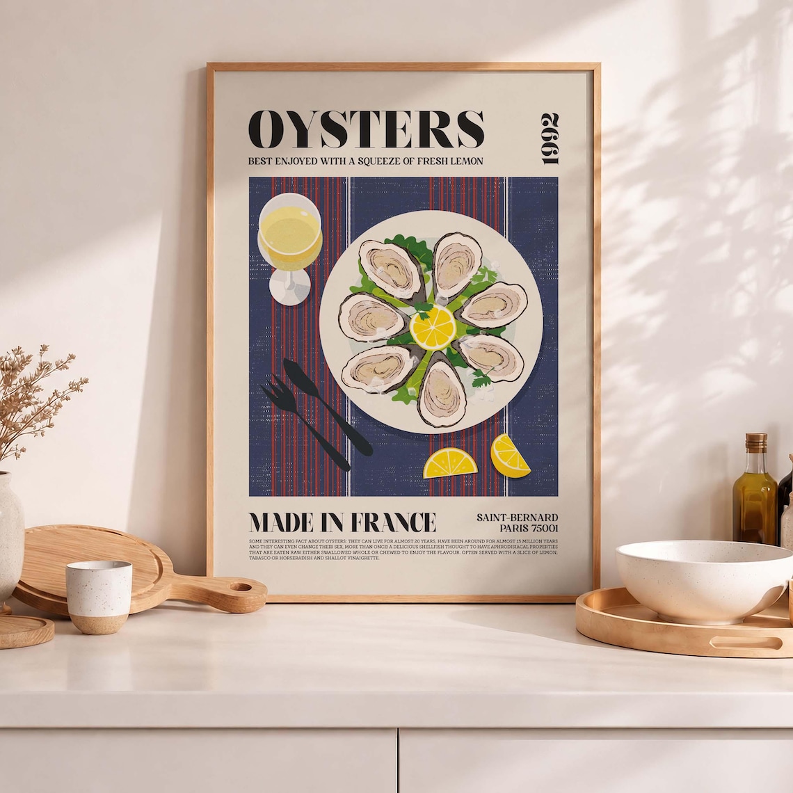 French Oysters, Retro Foodie Art Print