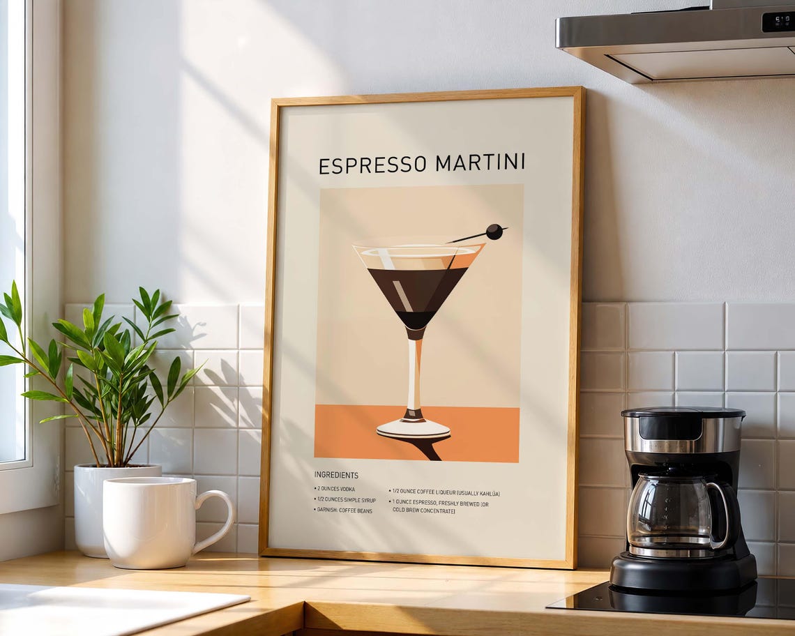 Espresso Martini Cocktail Recipe Retro Kitchen Bar Cart Art Print