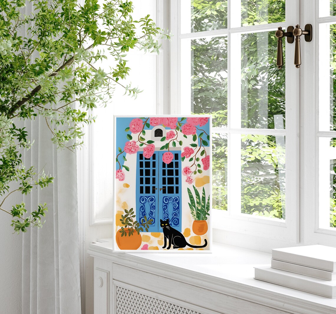 Cat in Greece Illustration Travel Poster Print - Image 2