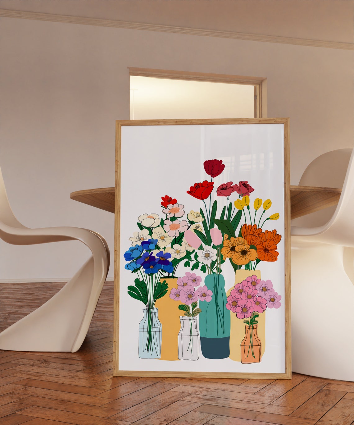 Colorful Wildflower Bouquets in Vases Botanical Floral Wall Art - Image 3