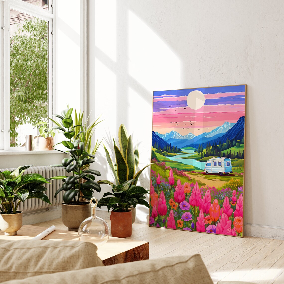 Campervan Travel Art New Zealand Mountain Poster - Image 2