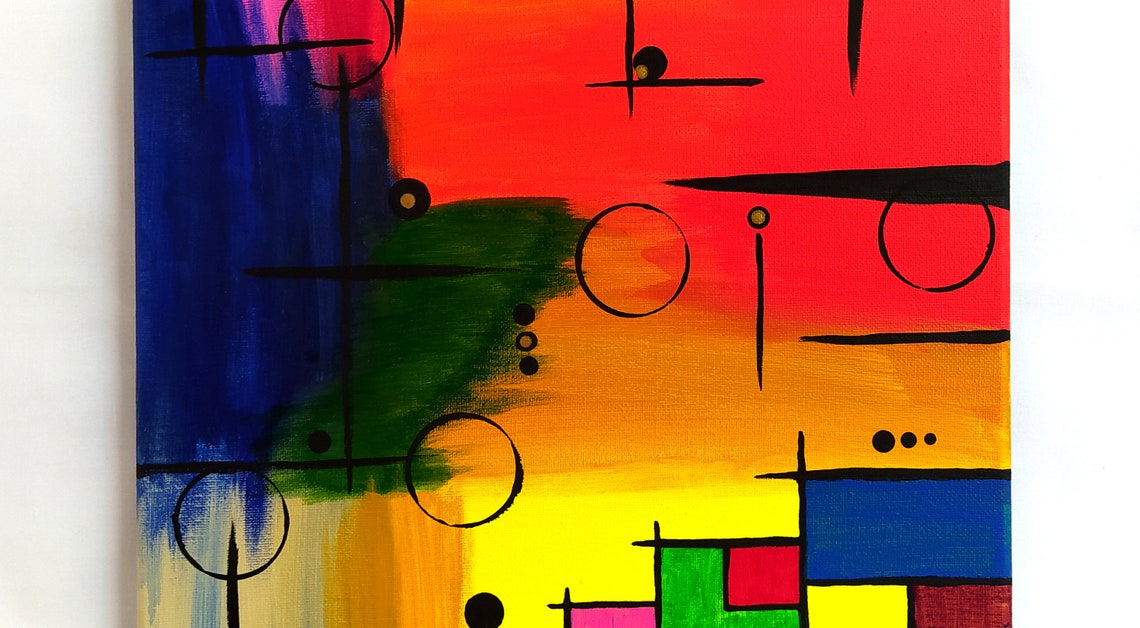 Black Lines Circles Rainbow Gradient Bold Abstract Geometric Art Print - Image 3
