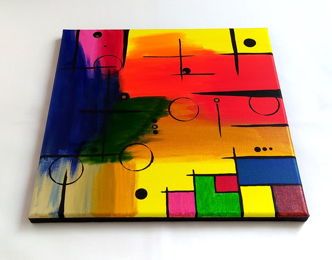 Black Lines Circles Rainbow Gradient Bold Abstract Geometric Art Print - Image 2