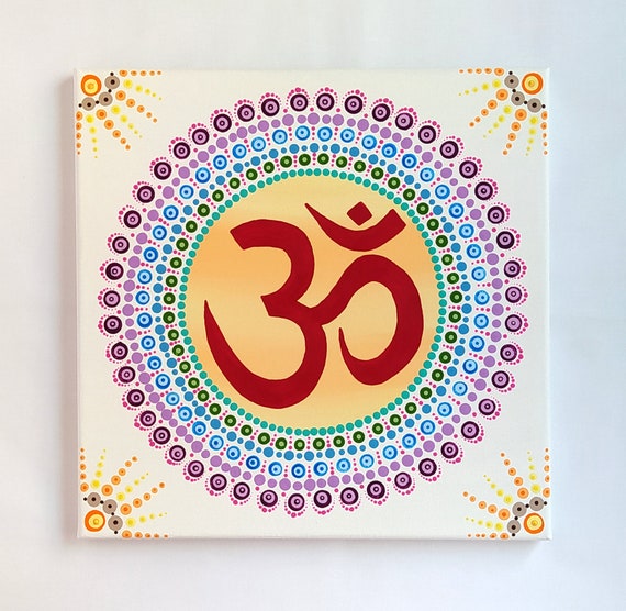 Om Ohm Aum Dot Mandala Zen Yoga Meditation Power Energy Indian Art Painting On Wall Dcor Housewarming Gift
