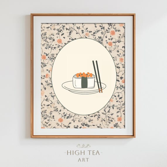 Modern Abstract Sushi Sketch Art Print Chopsticks Japanese Food Drawing Minimalist Floral Illustration Decor Hta261