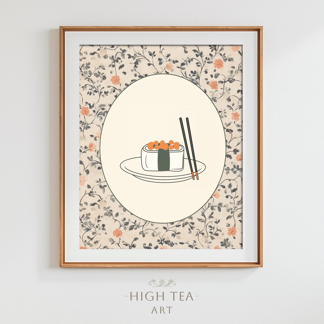 Modern Ikura Sushi Illustration Chopsticks Japanese Kitchen Art Print